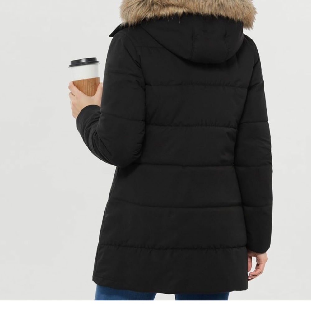 Genovega Women's Heated Hooded Long Jacket Sleeve Black Sz XL Black - Picture 3 of 11